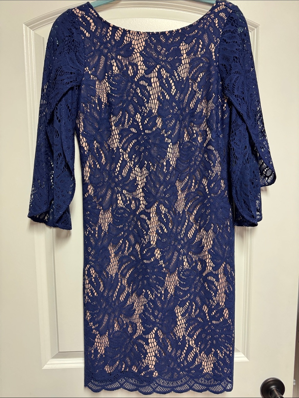 Lilly Pulitzer Navy Lace Midi Dress with Nude Slip